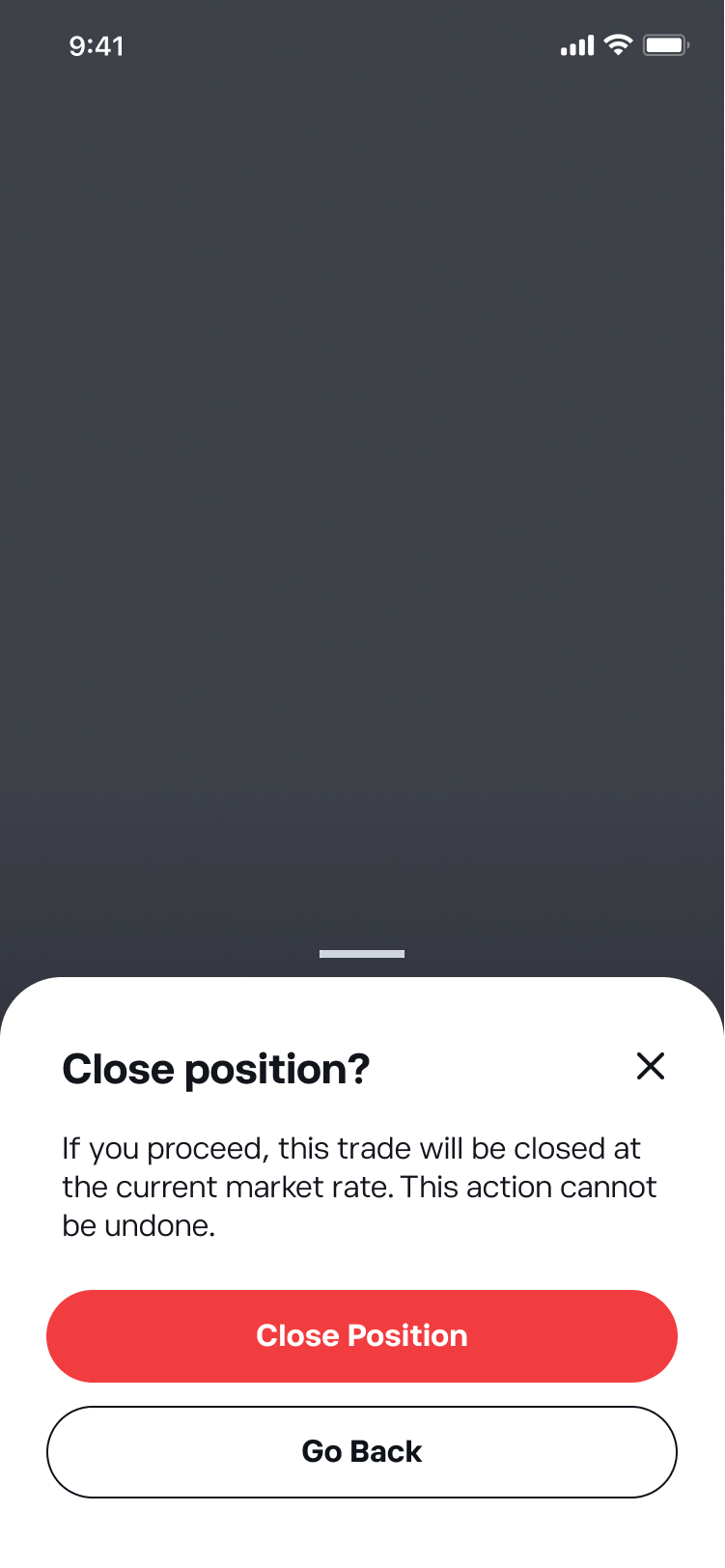 Destructive Modal filled example: Close position?