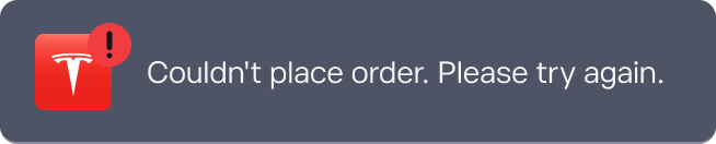 Toast error example: Couldn't place order. Please try again.
